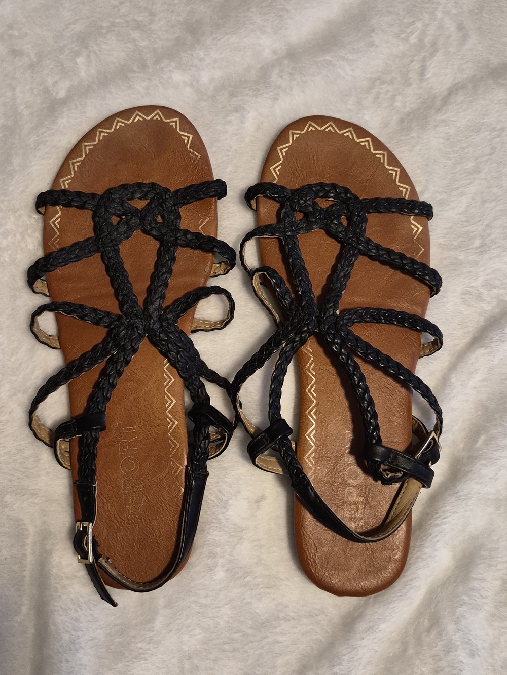 Report Black Braided-Strap Sandals with Brown Footbed